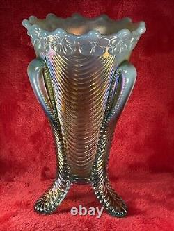 Northwood Aqua Opal Carnival Glass Daisy & Drape Vase Prettiest Perfect