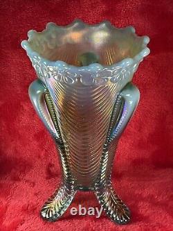 Northwood Aqua Opal Carnival Glass Daisy & Drape Vase Prettiest Perfect