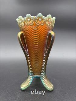 Northwood Aqua Opal Daisy And Drape Carnival Glass Vase