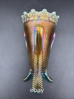 Northwood Aqua Opal Daisy And Drape Carnival Glass Vase