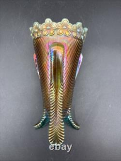 Northwood Aqua Opal Daisy And Drape Carnival Glass Vase