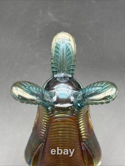 Northwood Aqua Opal Daisy And Drape Carnival Glass Vase