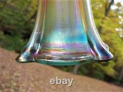 Northwood Aqua Opalescent Butterscotch FOUR PILLARS Carnival Glass Vase, 2 flaws