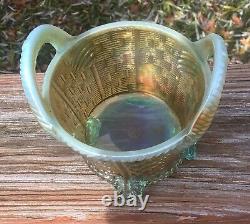 Northwood Aqua Opalescent Carnival Art Glass Bushel Basket