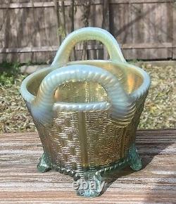 Northwood Aqua Opalescent Carnival Art Glass Bushel Basket