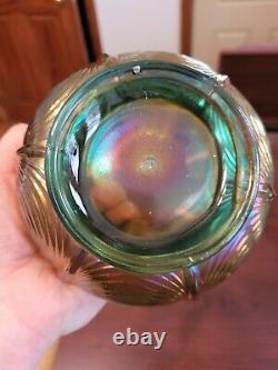 Northwood Aqua Opalescent Carnival Glass Drapery Rose Bowl Better Than Most