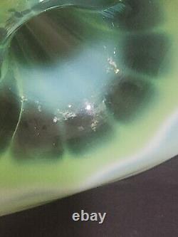 Northwood Blue Green Opalescent Wide Panel Four Horn Glass Epergne Stunning Rare