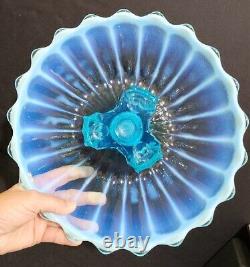 Northwood Blue Green Opalescent Wide Panel Four Horn Glass Epergne Stunning Rare