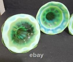 Northwood Blue Green Opalescent Wide Panel Four Horn Glass Epergne Stunning Rare