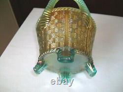 Northwood Bushel Basket Aqua Opalescent Carnival Glass