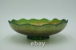 Northwood Carnival Emerald Green Amethyst Iridescent Glass Ruffle Bowl Floral