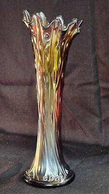 Northwood Carnival Glass Amethyst Tree Trunk Vase Standard Size 11 Iridescent