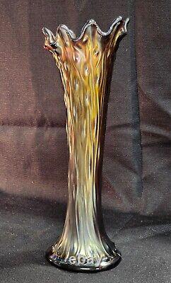 Northwood Carnival Glass Amethyst Tree Trunk Vase Standard Size 11 Iridescent