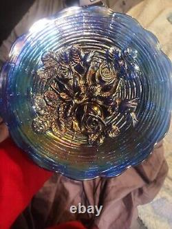 Northwood Carnival Glass Blue Rose Show Bowl. Sensational. Excellent Condition