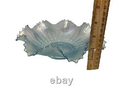 Northwood Carnival Glass Bowl Hearts and Flowers Ice Blue Pastel 8.5 Vintage