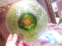 Northwood-Carnival Glass-Electric Green Grape & Cable-Plate Excellent Condition