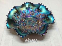 Northwood Carnival Glass Good Luck Ruffled Bowl, Amethyst, Electric Iridescence