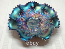 Northwood Carnival Glass Good Luck Ruffled Bowl, Amethyst, Electric Iridescence