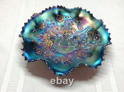 Northwood Carnival Glass Good Luck Ruffled Bowl, Amethyst, Electric Iridescence