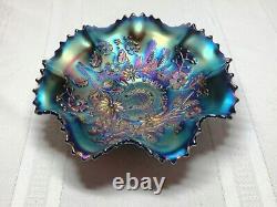 Northwood Carnival Glass Good Luck Ruffled Bowl, Amethyst, Electric Iridescence