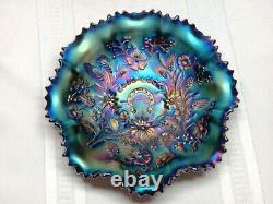 Northwood Carnival Glass Good Luck Ruffled Bowl, Amethyst, Electric Iridescence