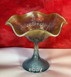 Northwood Carnival Glass Hearts & Flowers Compote AQUA OPAL BEAUTIFUL WOW