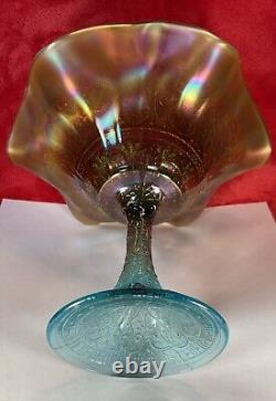 Northwood Carnival Glass Hearts & Flowers Compote AQUA OPAL BEAUTIFUL WOW