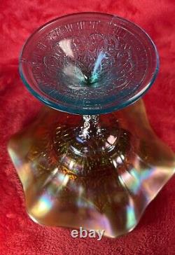 Northwood Carnival Glass Hearts & Flowers Compote AQUA OPAL BEAUTIFUL WOW