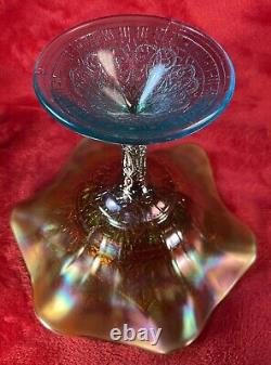 Northwood Carnival Glass Hearts & Flowers Compote AQUA OPAL BEAUTIFUL WOW