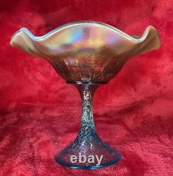 Northwood Carnival Glass Hearts & Flowers Compote AQUA OPAL BEAUTIFUL WOW