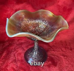 Northwood Carnival Glass Hearts & Flowers Compote AQUA OPAL BEAUTIFUL WOW