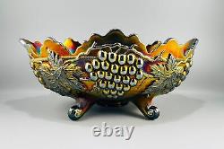 Northwood Carnival Glass Iridescent Grape & Cable Banana Boat Footed Fruit Bowl