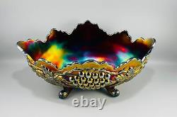 Northwood Carnival Glass Iridescent Grape & Cable Banana Boat Footed Fruit Bowl