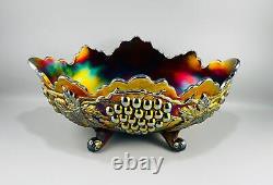 Northwood Carnival Glass Iridescent Grape & Cable Banana Boat Footed Fruit Bowl