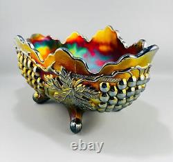 Northwood Carnival Glass Iridescent Grape & Cable Banana Boat Footed Fruit Bowl