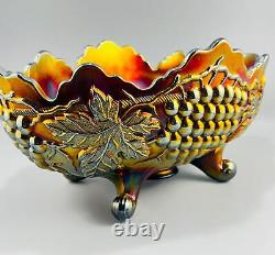 Northwood Carnival Glass Iridescent Grape & Cable Banana Boat Footed Fruit Bowl