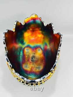 Northwood Carnival Glass Iridescent Grape & Cable Banana Boat Footed Fruit Bowl