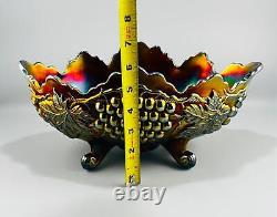 Northwood Carnival Glass Iridescent Grape & Cable Banana Boat Footed Fruit Bowl