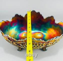 Northwood Carnival Glass Iridescent Grape & Cable Banana Boat Footed Fruit Bowl