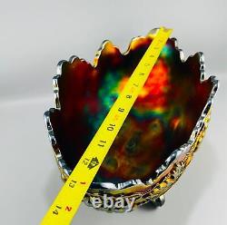 Northwood Carnival Glass Iridescent Grape & Cable Banana Boat Footed Fruit Bowl