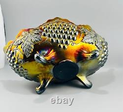 Northwood Carnival Glass Iridescent Grape & Cable Banana Boat Footed Fruit Bowl