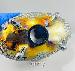 Northwood Carnival Glass Iridescent Grape & Cable Banana Boat Footed Fruit Bowl