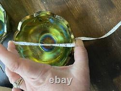 Northwood Carnival Glass Iridescent Green 1940s Singing Bird 7piece Set