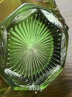 Northwood Carnival Glass Iridescent Green 1940s Singing Bird 7piece Set