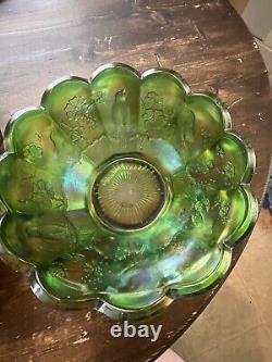 Northwood Carnival Glass Iridescent Green 1940s Singing Bird 7piece Set