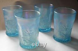 Northwood Carnival Glass Iridescent Ice Blue DANDELION Flower Tumblers Set of 4