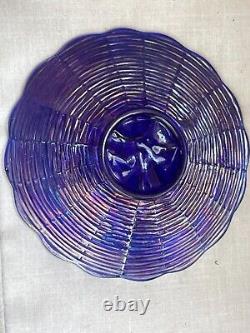 Northwood Carnival Glass Rose Show Scalloped Plate Blue Gold Purple Iridescent