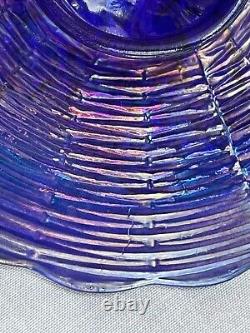 Northwood Carnival Glass Rose Show Scalloped Plate Blue Gold Purple Iridescent