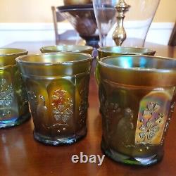 Northwood Carnival Green Glass Singing Birds Mug Iridescent Vintage Cup