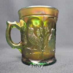 Northwood Carnival Green Glass Singing Birds Mug Iridescent Vintage Cup